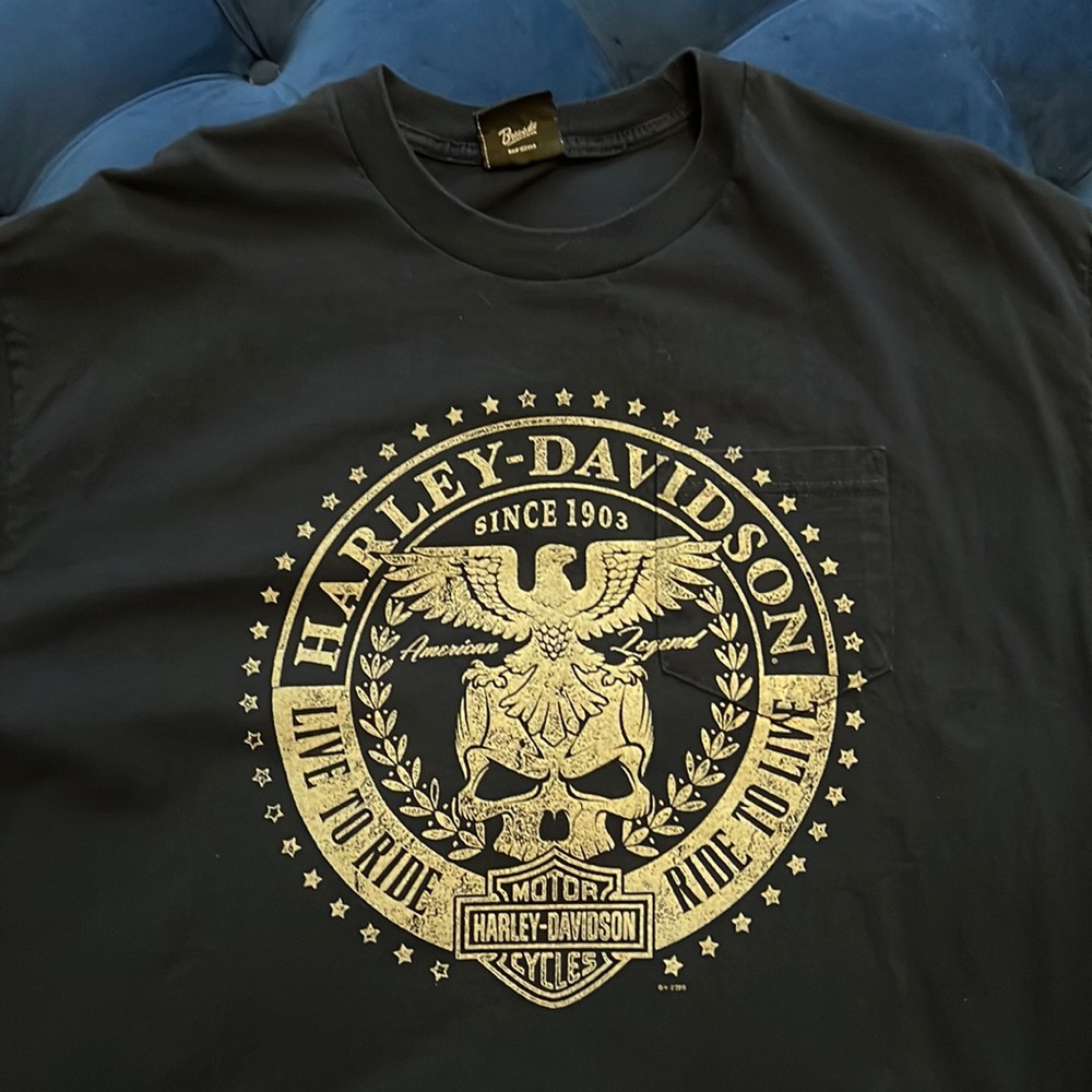 HARLEY DAVIDSON T- Shirt, Bergen County - Rochelle, NJ, XL, Dark Blue